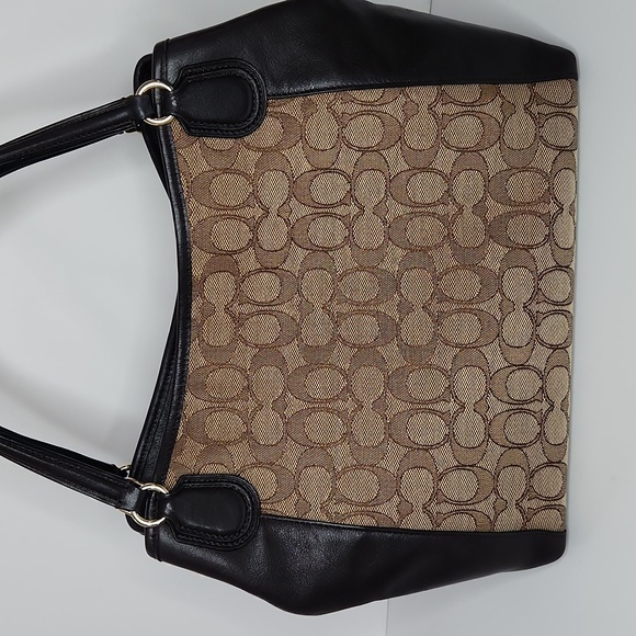 Coach Dark Brown Leather and Monogram Canvas Satchel with Crossbody Strap - Picture 3 of 6